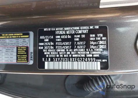 2014 Hyundai Santa Fe Sport 2.4L из США, поврежденный, VIN 5XYZU3LBXEG224999